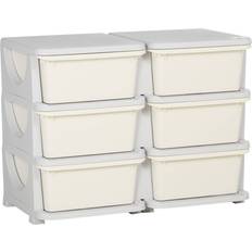Storage Boxes Qaba Kids Toy Storage Organizer with 6 Drawers, 3 Tier Units, Organizer Playroom Kindergarten, Cream
