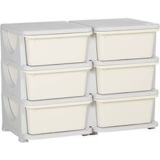 Kid's Room Qaba Kids Toy Storage Organizer with 6 Drawers, 3 Tier Units, Organizer Playroom Kindergarten, Cream