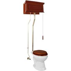 Water Toilets Mahogany Wooden High Tank Toilet Raised Tank Round Rear Entry White Bowl and L Pipes Renovators Supply White