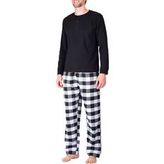 Sleepwear SleepHero Men's Bottoms White Black & White Buffalo Check Flannel Pajama Set Men