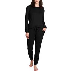 Women's Crew Neck Top with Jogger Black Black