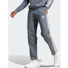 Gray - Men Clothing Adidas Essentials 3-Stripes Open Hem Fleece Pants Dark Grey Heather Mens