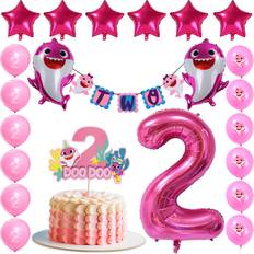 Pink baby shark two two decorations baby shark second birthday party for girl