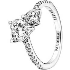 Women Rings Pandora Double Heart Sparkling Ring - Silver/Transparent