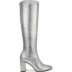 Damen - Silbrig Hohe Stiefel Franco Sarto Katherine Knee High Boot Silver Faux Leather Pointed Toe Silver Faux Leather