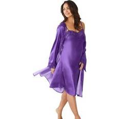 Women Pajamas Amoureuse Plus Women's The Luxe Satin Short Peignoir Set in Plum Burst Size 2X Pajamas