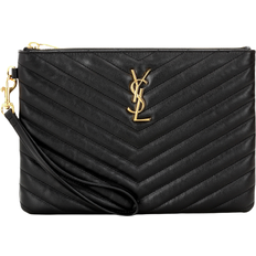 Leather Clutches Saint Laurent Monogram Quilted Leather Pouch - Black