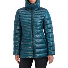 White puffer jacket women Cole Haan Women's Signature Hooded Puffer Jacket Emerald