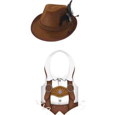 Around the World - Men Hats German oktoberfest fedora hat bavarian lederhosen plastic vest costume kit set