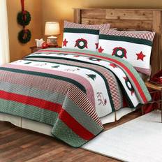 Bed Linen Line Fashions Rustic Christmas True Patchwork Trees Stars Moose Bedspread White