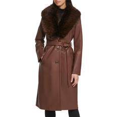 M Coats Kenneth Cole Women's Faux Fur Trim Coat - Coffee