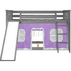 Loft Beds Max & Lily Twin-Over-Twin Low Bunk Bed with Slide and Curtain