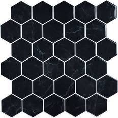 Svarte Fliser Selvklebende flis, svart marmor Hexagon