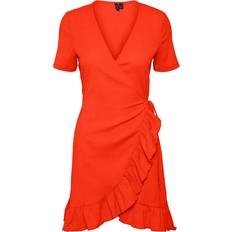Knielange Kleider - Rüschen Bekleidung Vero Moda Haya Short Dress - Orange/Spicy Orange