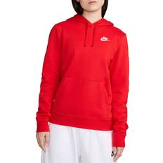 Red - Women Tops Nike Sportswear Club Fleece Women's Pullover Hoodie - University Red/White