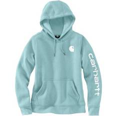 Turquoise - Women Tops Carhartt Women's Relaxed Fit Midweight Logo Sleeve Graphic Hoodie - Pastel Turquoise