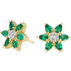 Brilliant Earth Logan Hollowell Flora Stud Earrings - Gold/Emerald/Diamond