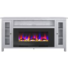 Hanover Brighton Electric Fireplace TV Stand and Color-Changing LED Heater Insert with Driftwood Log Display White