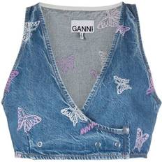 Blue - Women Tank Tops Ganni Butterfly Denim Cropped Top