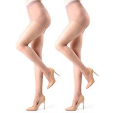 Pink Pantyhose & Stay-Ups MeMoi Women's 2-Pack Satin Sheer Tights Nude