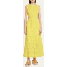 Broderie anglaise cotton maxi dress yellow
