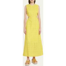 Ganni Broderie anglaise cotton maxi dress yellow