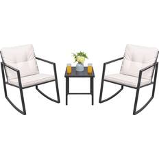 Rattan Bistro Sets Greesum 3-Pieces Rocking Wicker Bistro Set