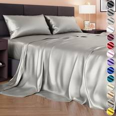 Decolure Silky Satin Bed Sheet Silver