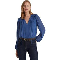 Lauren Ralph Lauren Ruffle-Trim Georgette Tie-Neck Blouse Frosted Lapis