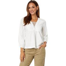 White - Women Blouses Lucky Brand Lace-up Cotton Peasant Blouse