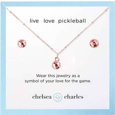 Chelsea Charles Pickleball Charm Necklace and Earrings Gift Set, Men's, Rose Gold