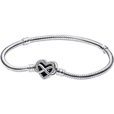 Pandora Silver Plated - Women Bracelets Pandora Moments Sparkling Infinity Heart Clasp Snake Chain Bracelet - Silver/Transparent