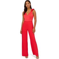 Adrianna Papell Red Jumpsuits & Overalls Adrianna Papell Ruffle Shoulder Stretch Crepe Jumpsuit Calypso Coral Women's Jumpsuit & Rompers One Piece Red