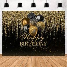 Party Decorations Aperturee 7x5ft happy birthday backdrop glitter black and gold bokeh balloons