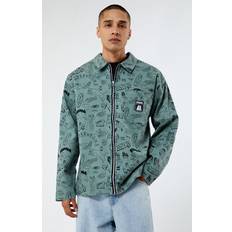 Puma Men Shirts Puma Mens x RipNDip Eco AOP Twill Zip Shirt Green