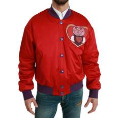 Dolce & Gabbana Red Outerwear Dolce & Gabbana Red YEAR OF THE PIG Bomber Jacket