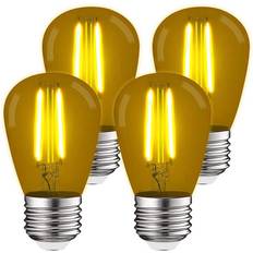 Luxrite 11-Watt Equivalent S14 Edison LED Yellow Light Bulb, 0.5-Watt, Outdoor String Light Bulb UL, E26 Base Wet Rated 4-Pack