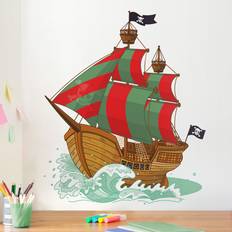 Rot Wanddekor Wandtattoo Kinderzimmer Piratenschiff rotgrünem Segel