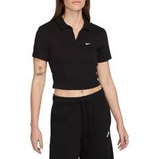 Black - Women Polo Shirts Nike Sportswear Essential Short-Sleeve Polo Top Black/White