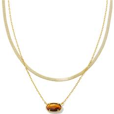 Kendra Scott Grayson Herringbone Multistrand Necklace Gold Brown Tiger's Eye Necklace Brown One One