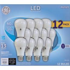 GE led bulbs, daylight, 60w=10w a19 12 pack dimmable, 800 lumens