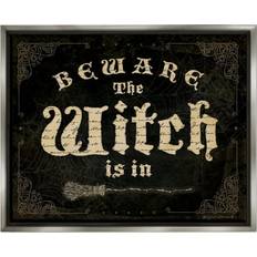 Stupell Industries Beware The Witch Vintage Phrase Holiday Painting Gray Floater Print Framed Art