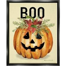 Stupell Industries Boo Seasonal Halloween Flowers Holiday Painting Black Floater Print Framed Art