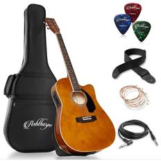 Ashthorpe Full Size Cutaway Thin Line Acoustic-Electric Guitar Package,  Premium Tonewoods, Black 