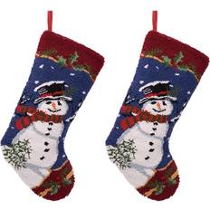 GlitzHome 19 Inch Hooked Christmas Set of 2 2PK Snowman Stocking