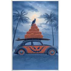 Stupell Industries Spooky Tropical Beach Pumpkin Car Holiday Painting Unframed Print Wall Decor