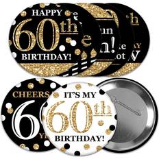 Big Dot of Happiness Adult 60th Birthday Gold 3 inch Birthday Party Badge Pinback Buttons Set 8