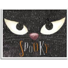 Stupell Industries Spooky Halloween Black Cat Eyes Holiday Painting White Print Wall Framed Art