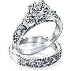 Bling Jewelry 3ct solitaire heart aaa cz engagement wedding set silver