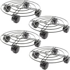 Iron Planters Accessories Branded 4 Pack Metal Rolling Plant Stand with Wheels, Heavy Duty Caddy Roller Base